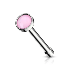 Piercing nez tige droite pierre lumineuse rose