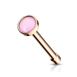 Piercing nez tige droite rosée pierre lumineuse rose