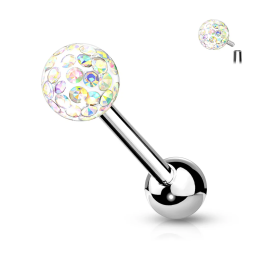 Piercing langue boule à cristaux aurore boréale