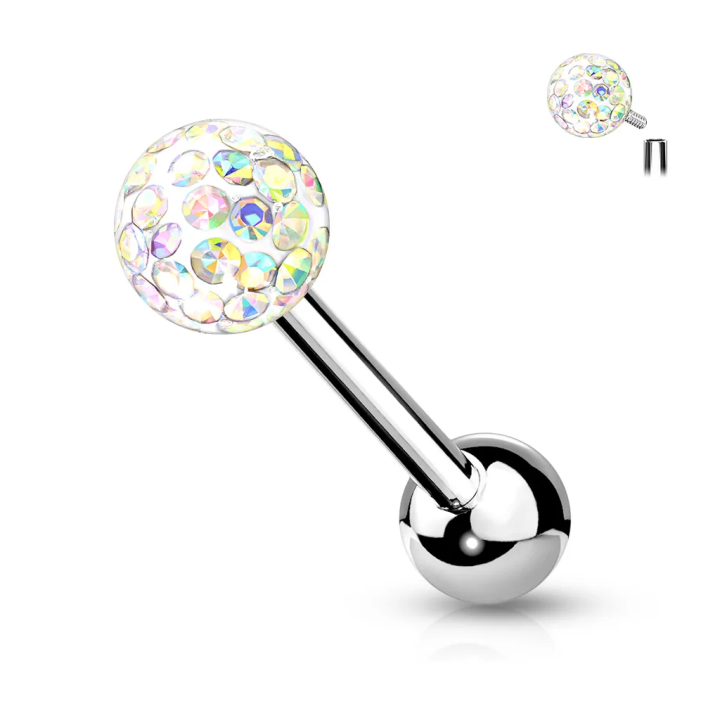 Piercing langue boule à cristaux aurore boréale