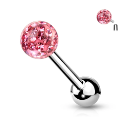 Piercing langue boule à cristaux rose