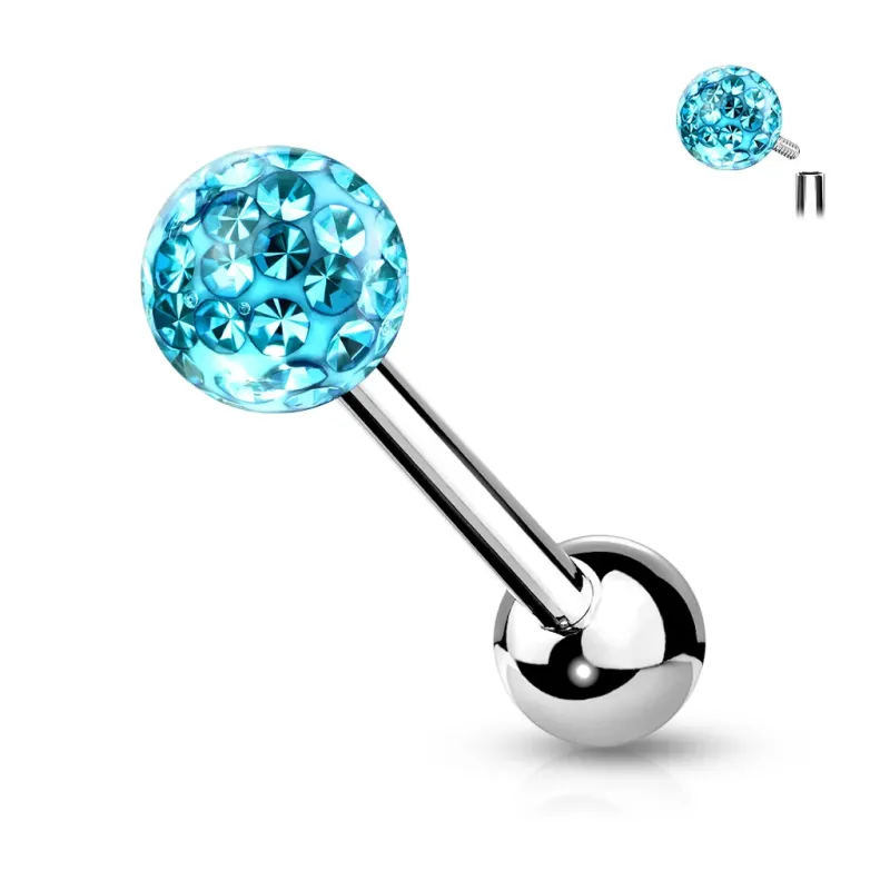 Piercing langue boule à cristaux turquoise Piercing langue boule à cristaux turquoise