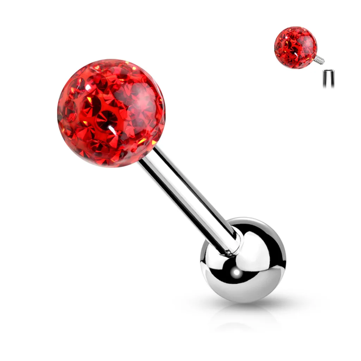 Piercing langue boule à cristaux rouge