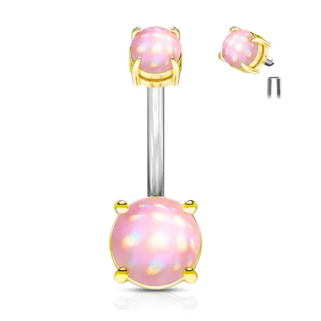 Piercing nombril acier doré pierres lumineuses roses