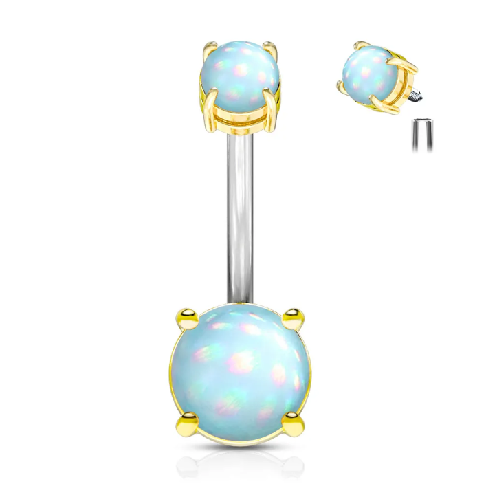 Piercing nombril acier doré pierres lumineuses turquoises