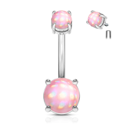 Piercing nombril acier pierres lumineuses roses