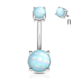 Piercing nombril acier pierres lumineuses turquoises