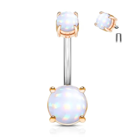 Piercing nombril acier rosé pierres lumineuses blanches