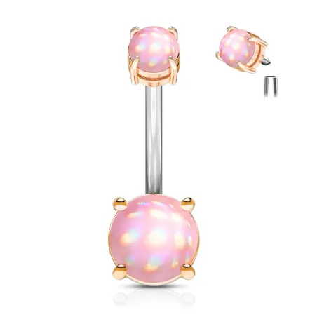 Piercing nombril acier rosé pierres lumineuses roses