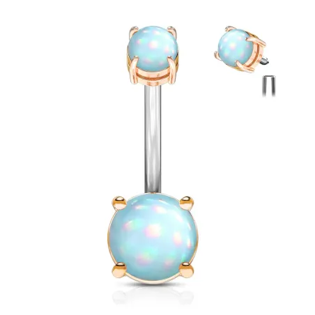 Piercing nombril acier rosé pierres lumineuses turquoises