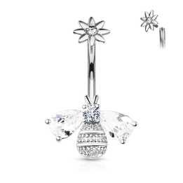 Piercing nombril abeille avec ailes zirconium