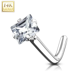 Piercing nez Or blanc 14 carats carré tige en L