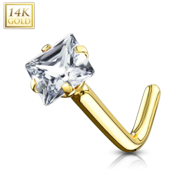 Piercing nez Or jaune 14 carats carré tige en L