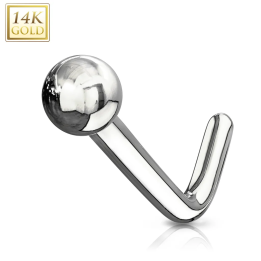 Piercing nez Or blanc 14 carats boule tige en L
