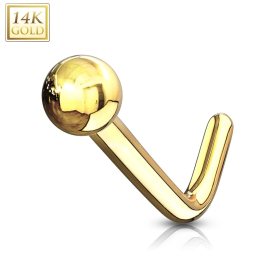 Piercing nez or jaune 14 carats boule tige en L