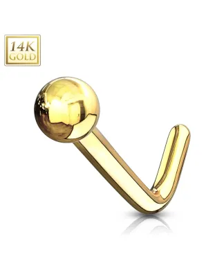 Piercing nez or jaune 14 carats boule tige en L