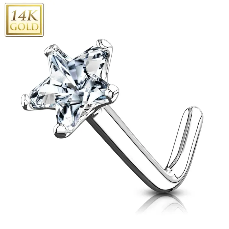 Piercing nez Or blanc 14 carats étoile tige en L Piercing nez Or blanc 14 carats étoile tige en L