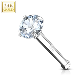Piercing Nez Or Blanc 14K avec Gemme (Tige Droite)