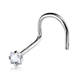 Piercing Nez Or Blanc 14K avec Gemme Carré