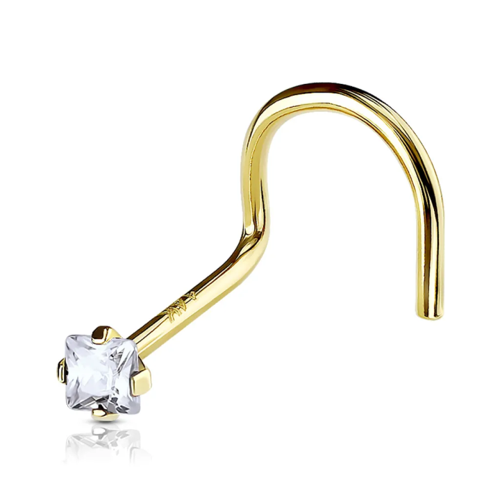 Piercing Nez Or 14K avec Gemme Carré