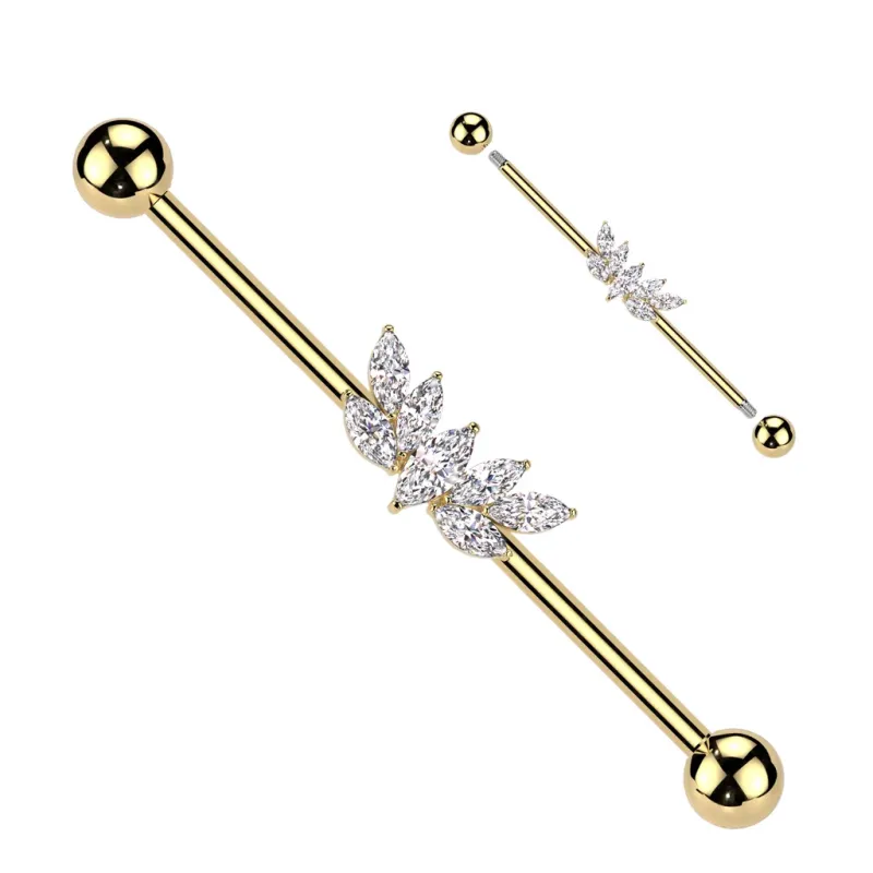 Piercing industriel éventail marquise en acier chirurgical doré