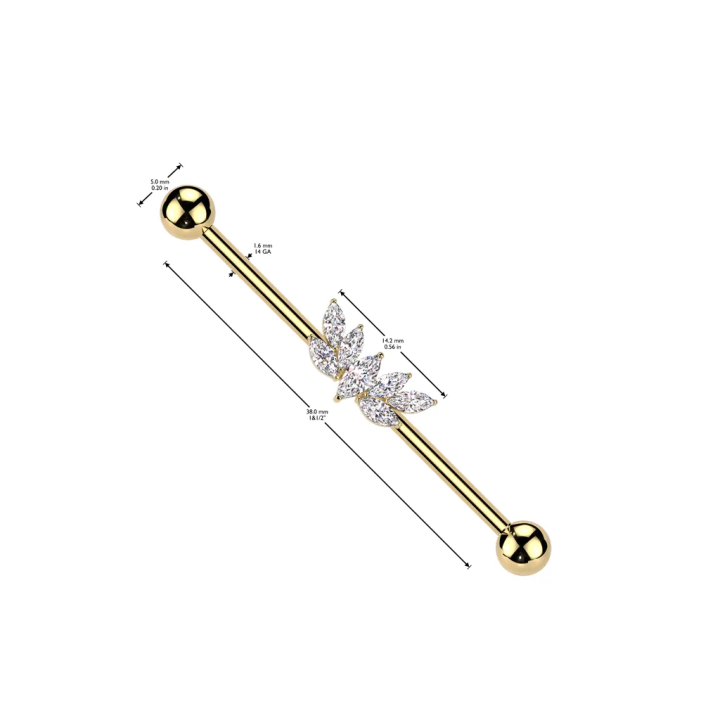 Piercing industriel éventail marquise en acier chirurgical doré