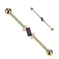 Piercing industriel zircon baguette violet en acier chirurgical doré