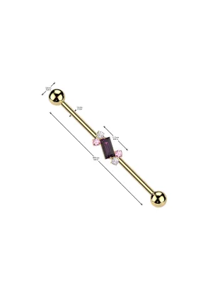 Piercing industriel zircon baguette violet en acier chirurgical doré