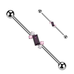 Piercing industriel zircon baguette violet en acier chirurgical