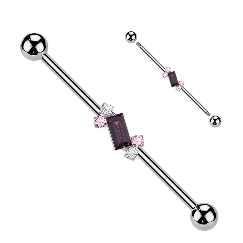 Piercing industriel zircon baguette violet en acier chirurgical