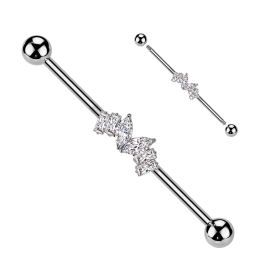 Piercing industriel zircon baguettes et cœur en acier chirurgical