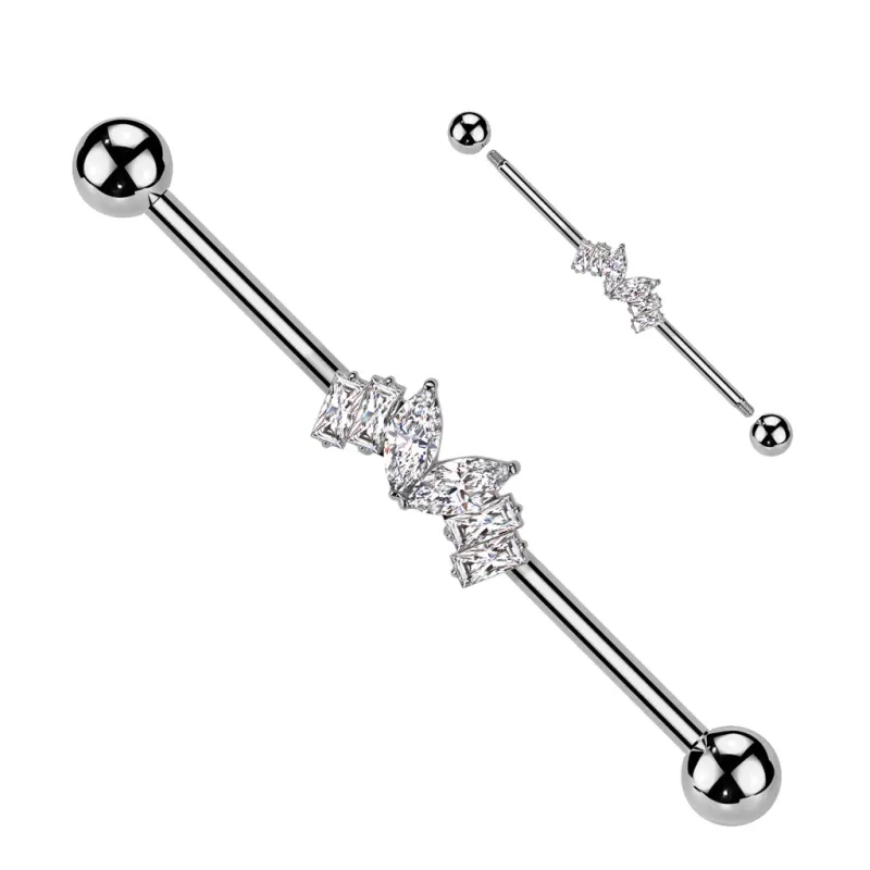 Piercing industriel zircon baguettes et cœur en acier chirurgical
