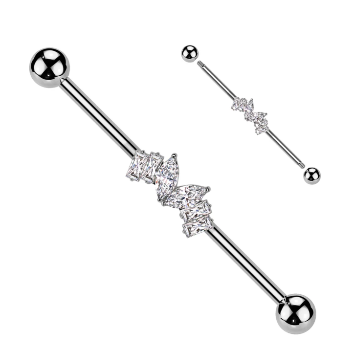 Piercing industriel zircon baguettes et cœur en acier chirurgical