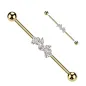 Piercing industriel zircon baguettes et cœur en acier chirurgical doré
