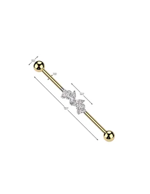 Piercing industriel zircon baguettes et cœur en acier chirurgical doré