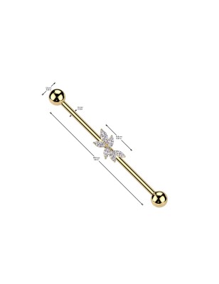 Piercing industriel zircon fleur de vigne en acier chirurgical doré