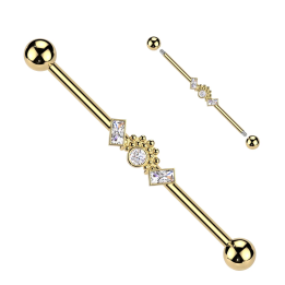 Piercing industriel zircon baguettes et cluster en acier chirurgical doré