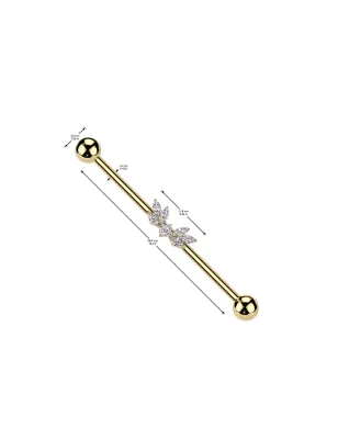 Piercing industriel zircons marquise ailes en acier chirurgical doré