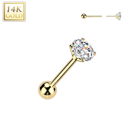 Piercing cartilage oreille or jaune 14K zircon rond