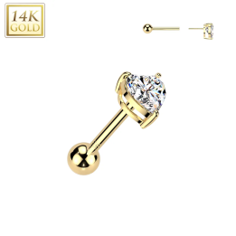 Piercing cartilage oreille or jaune 14K zircon cœur