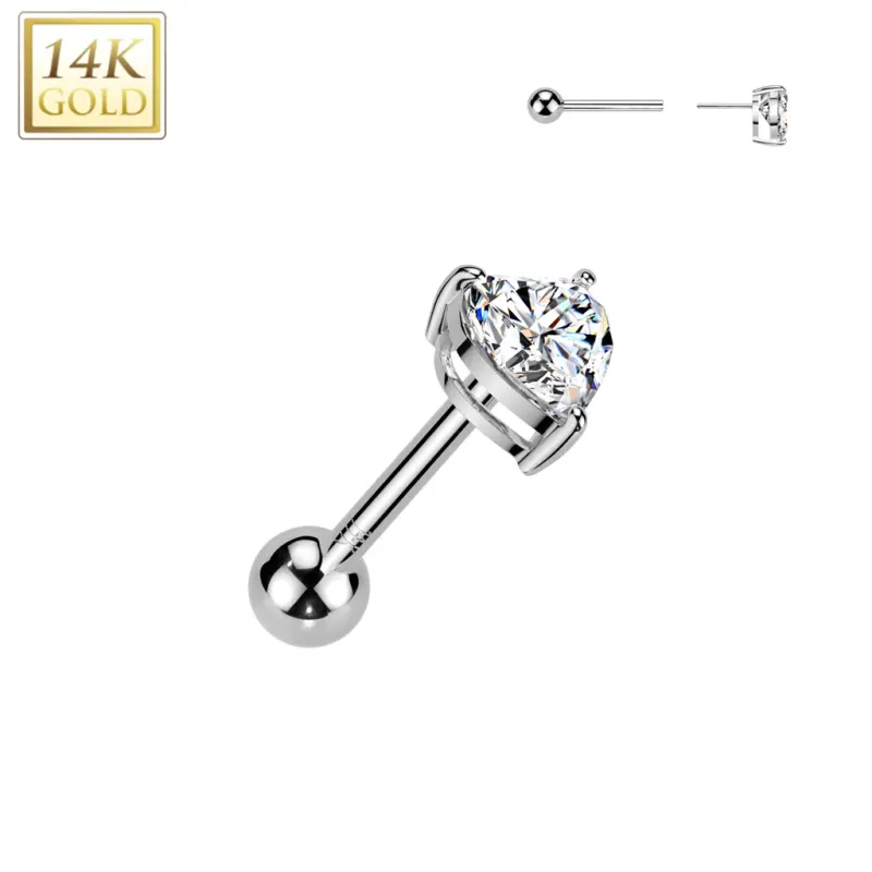 Piercing cartilage oreille or blanc 14K zircon cœur