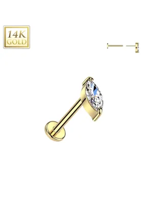 Piercing nez push-in en or jaune 14K zircon marquise