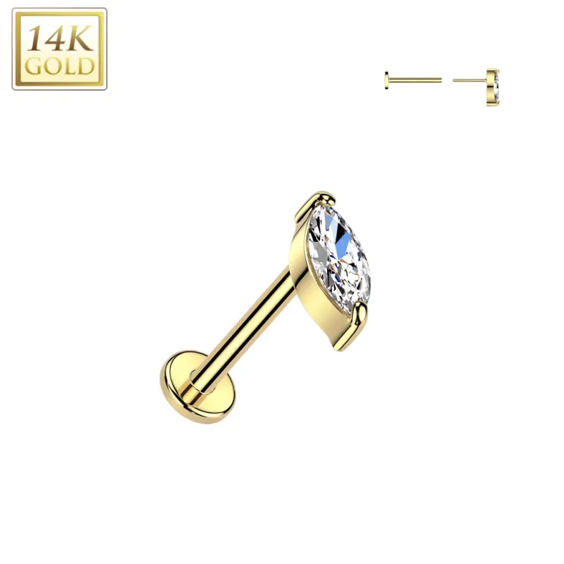 Piercing nez push-in en or jaune 14K zircon marquise