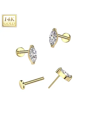 Piercing nez push-in en or jaune 14K zircon marquise