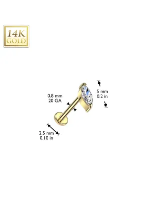 Piercing nez push-in en or jaune 14K zircon marquise