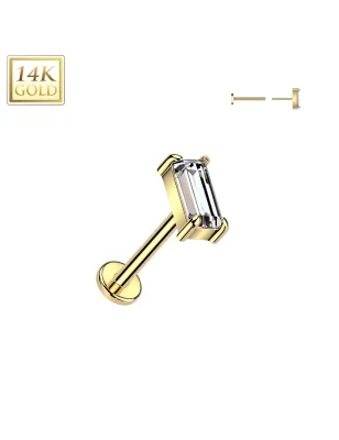 Piercing nez push-in en or jaune 14K zircon baguette