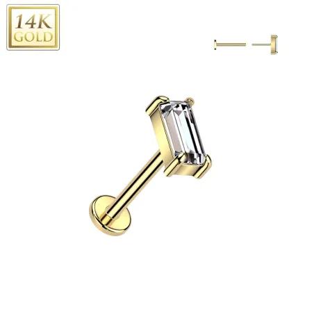 Piercing nez push-in en or jaune 14K zircon baguette