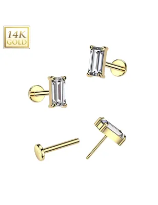 Piercing nez push-in en or jaune 14K zircon baguette