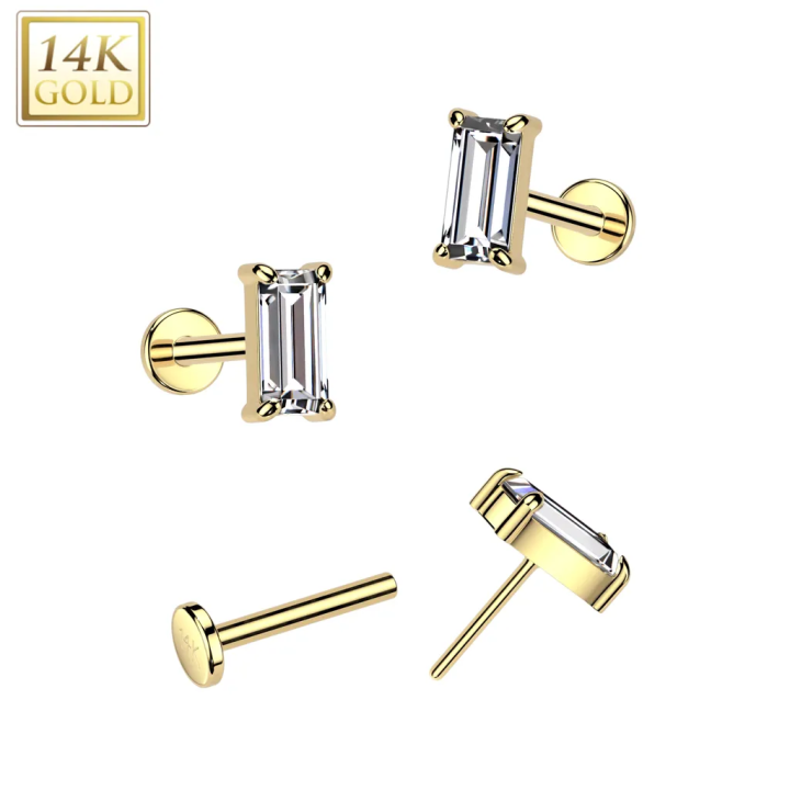 Piercing nez push-in en or jaune 14K zircon baguette