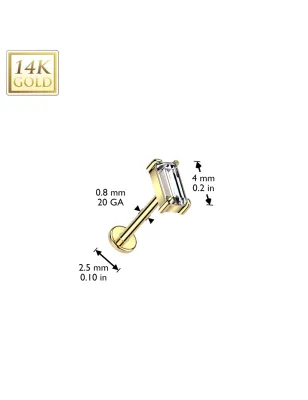 Piercing nez push-in en or jaune 14K zircon baguette